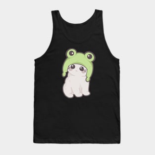 Adroable Kitty in a Froggy Hat. Funny Cat in a Hat Tank Top